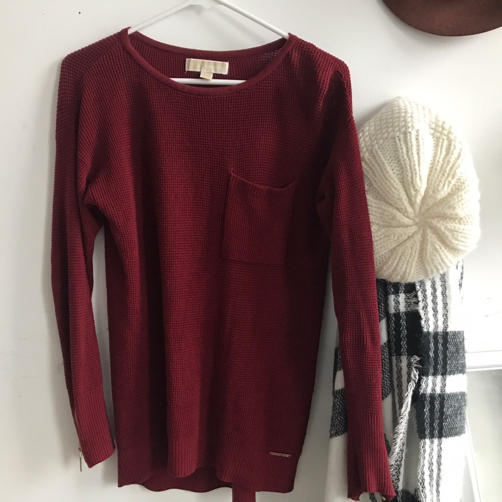 Burgundy Michael Kors Sweater with Zippers